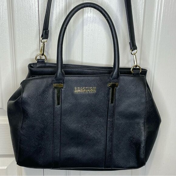 Kenneth Cole Reaction Triple Entry Harriet Handbag Purse Black w/ Gold Hardware - Picture 3 of 14
